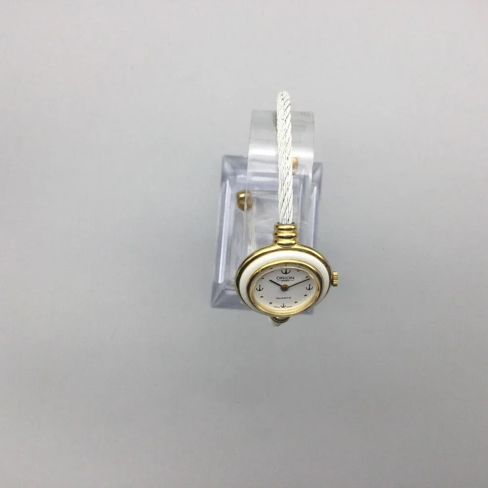 Orion Womens Watch 21mm White Dial Gold Bezel Cable Bangle Swiss New Battery